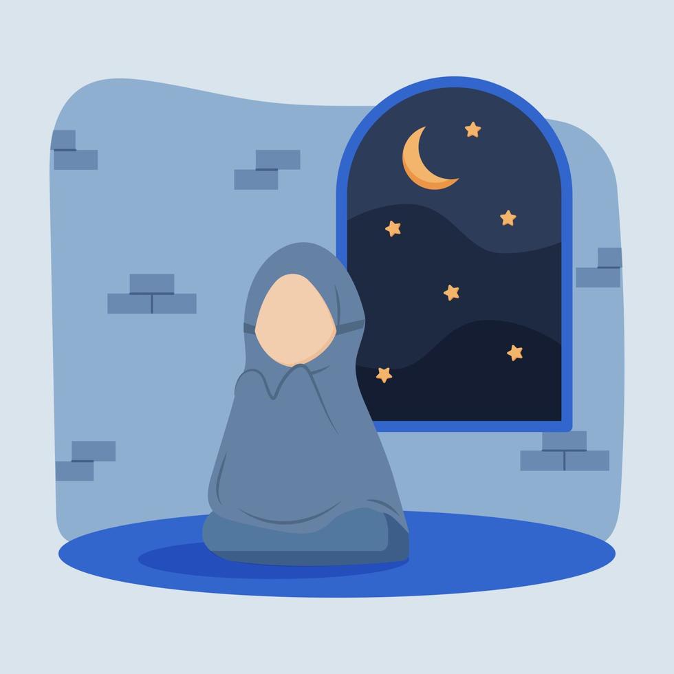 islamico musulmano donna preghiere Ramadan kareem nel piatto illustrazione vettore
