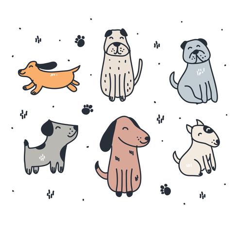 Set di cani disegnati a mano vettore