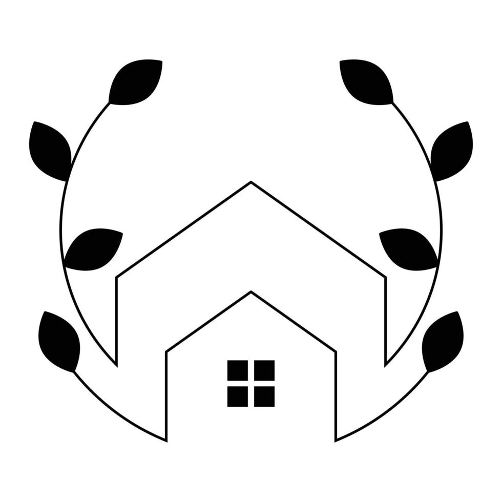Casa e le foglie vettore icona. lusso vero tenuta icona. piatto logo design.