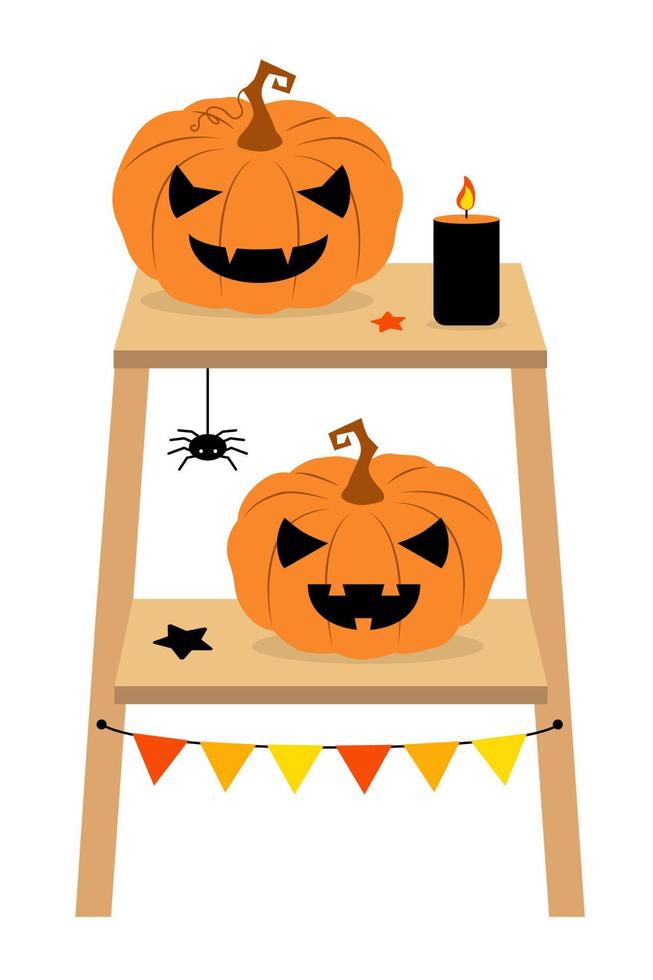 Halloween elementi impostare. vacanza vettore illustrazione. zucca, di legno In piedi, ragno, candela.