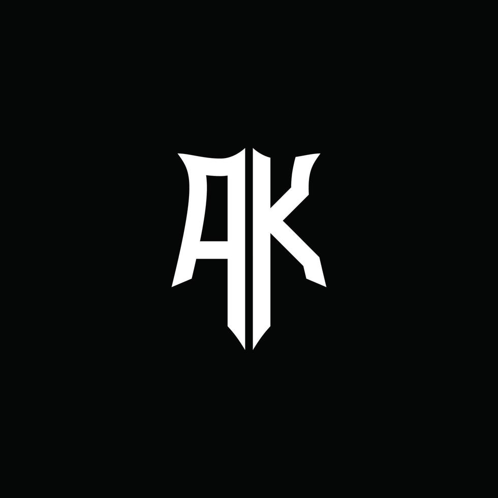 AK lettera monogramma logo nastro con stile scudo isolato su sfondo nero vettore