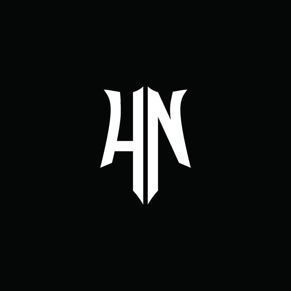 hn monogramma lettera logo nastro con stile scudo isolato su sfondo nero vettore