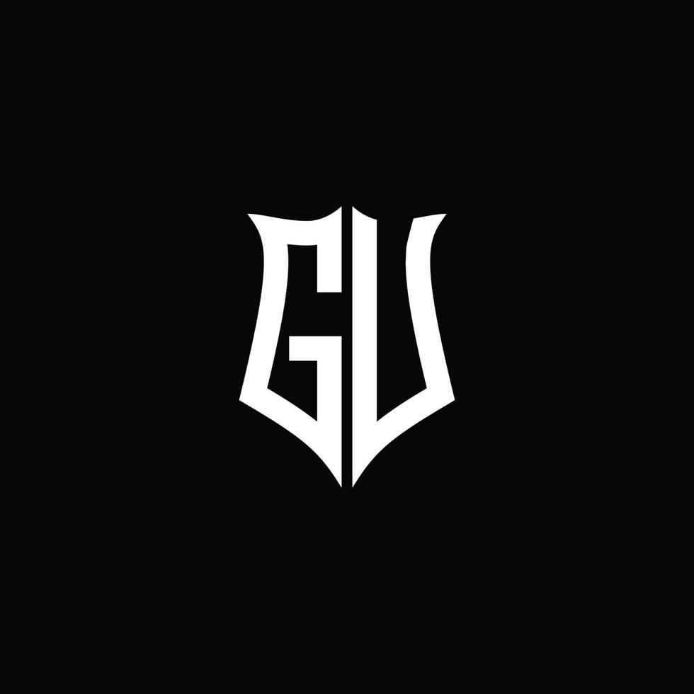 gu monogramma lettera logo nastro con stile scudo isolato su sfondo nero vettore