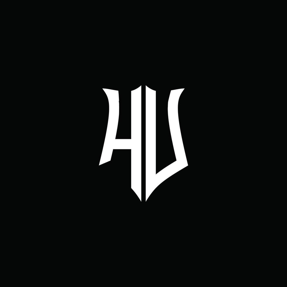 hu monogramma lettera logo nastro con stile scudo isolato su sfondo nero vettore