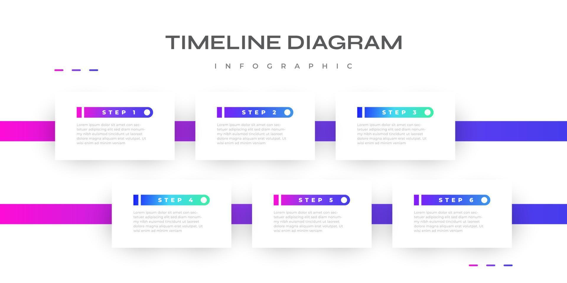 moderno e colorato Infografica design modello con 6 opzioni, passaggi o processi per attività commerciale presentazioni. sequenza temporale diagramma presentazione design vettore