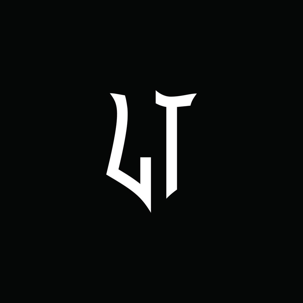 LT monogramma lettera logo nastro con stile scudo isolato su sfondo nero vettore