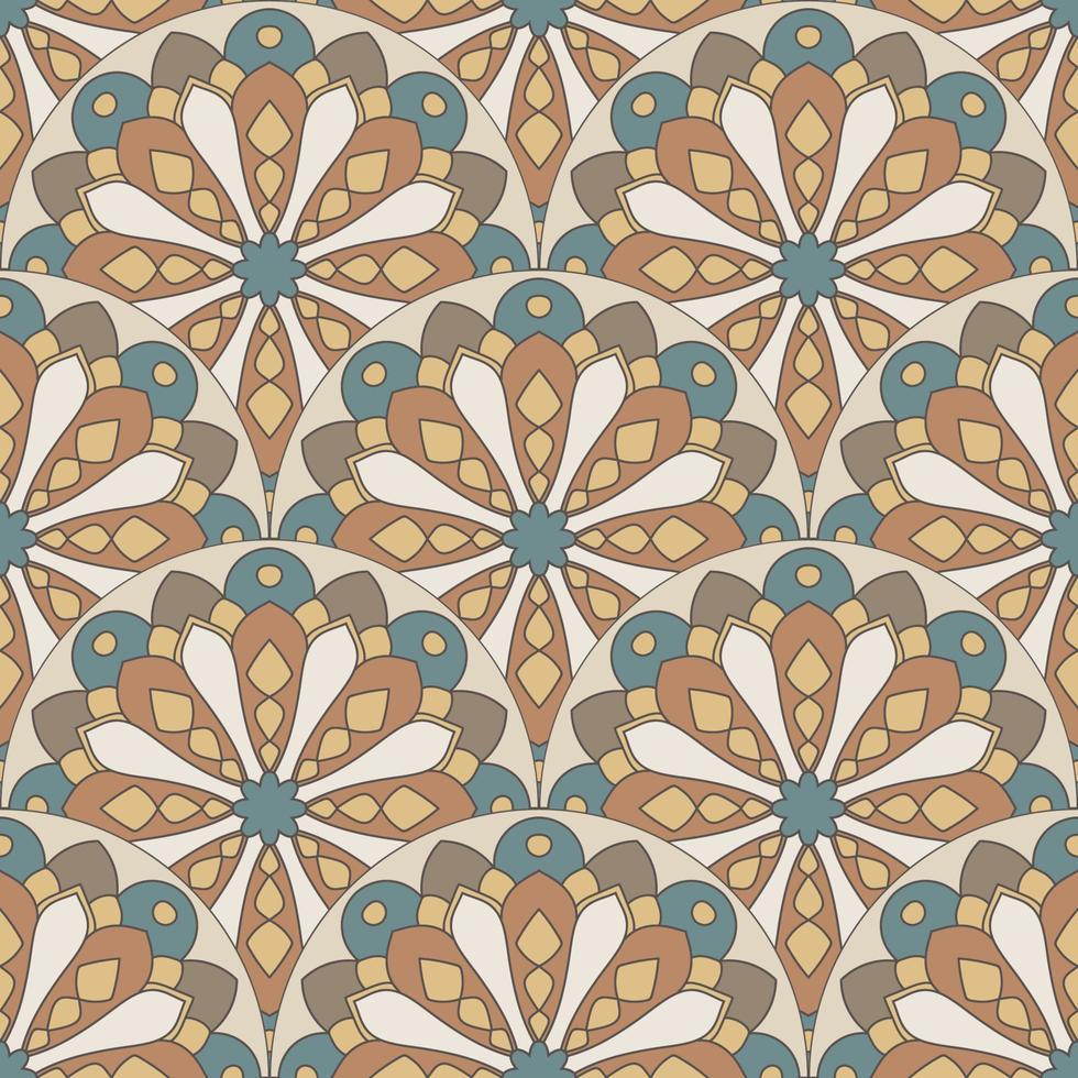 astratto mandala pesce scala senza soluzione di continuità modello. ornamentale piastrella, mosaico sfondo. floreale patchwork infinito carta. Arabo, indiano, ottomano motivi. vettore