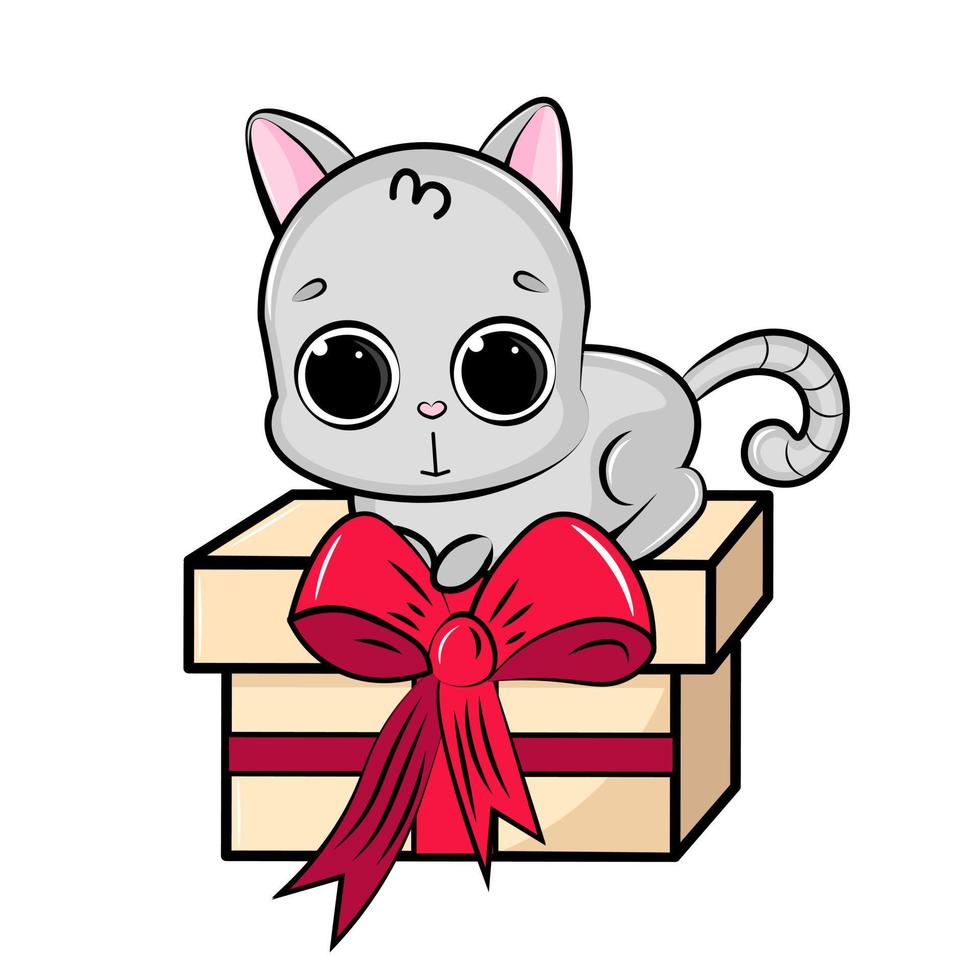 carino gatto con regalo scatola vettore