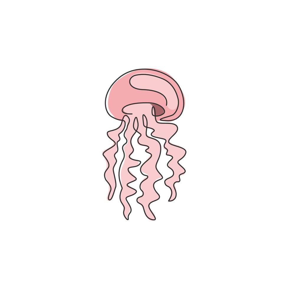 un disegno a tratteggio di adorabili meduse per l'identità del logo aziendale. concetto di mascotte di animali marini di nuoto libero per l'icona dello spettacolo mondiale del mare. illustrazione vettoriale di disegno di disegno di linea continua moderna