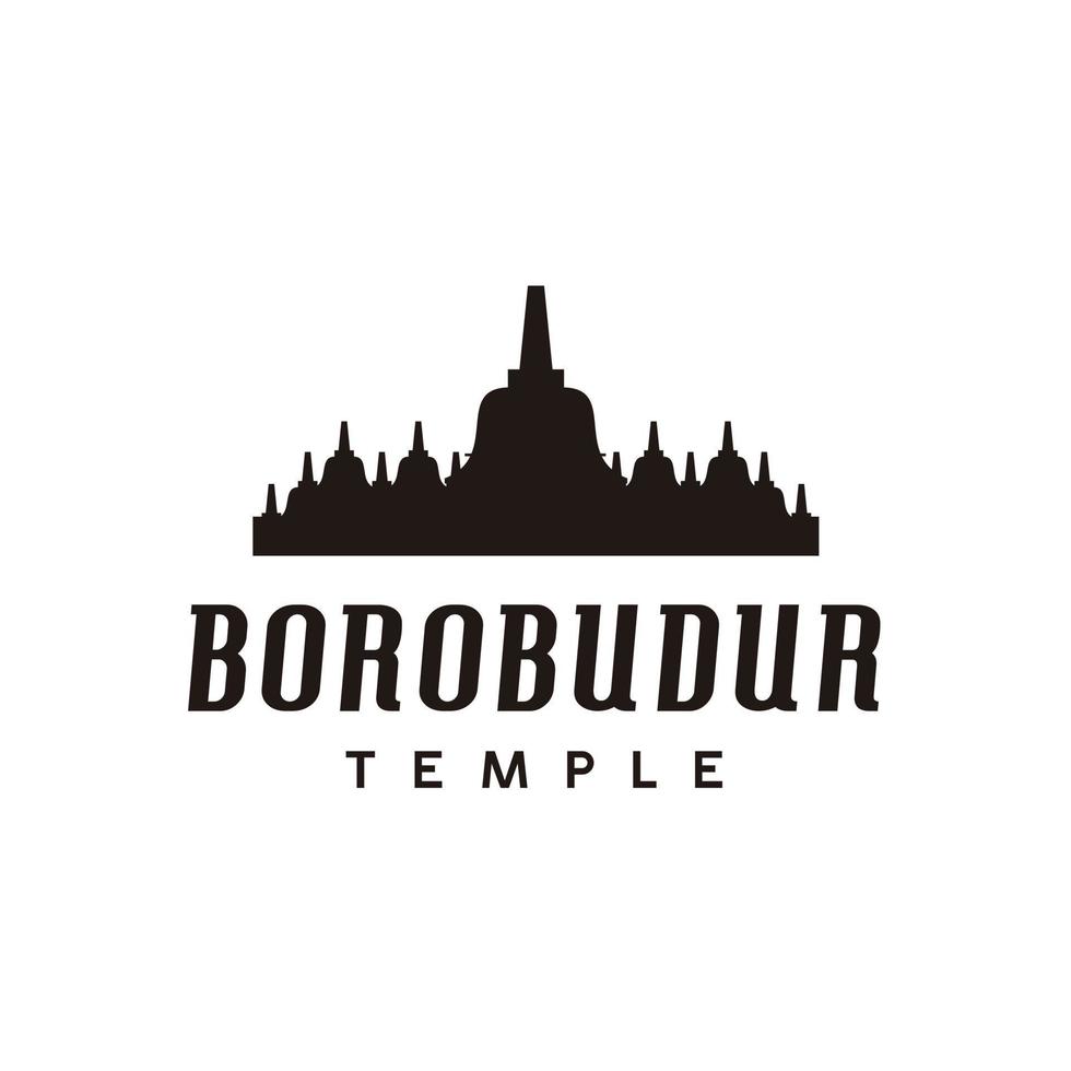 Borobudur tempio silhouette minimalista cerchio logo icona modello vettore ispirazione