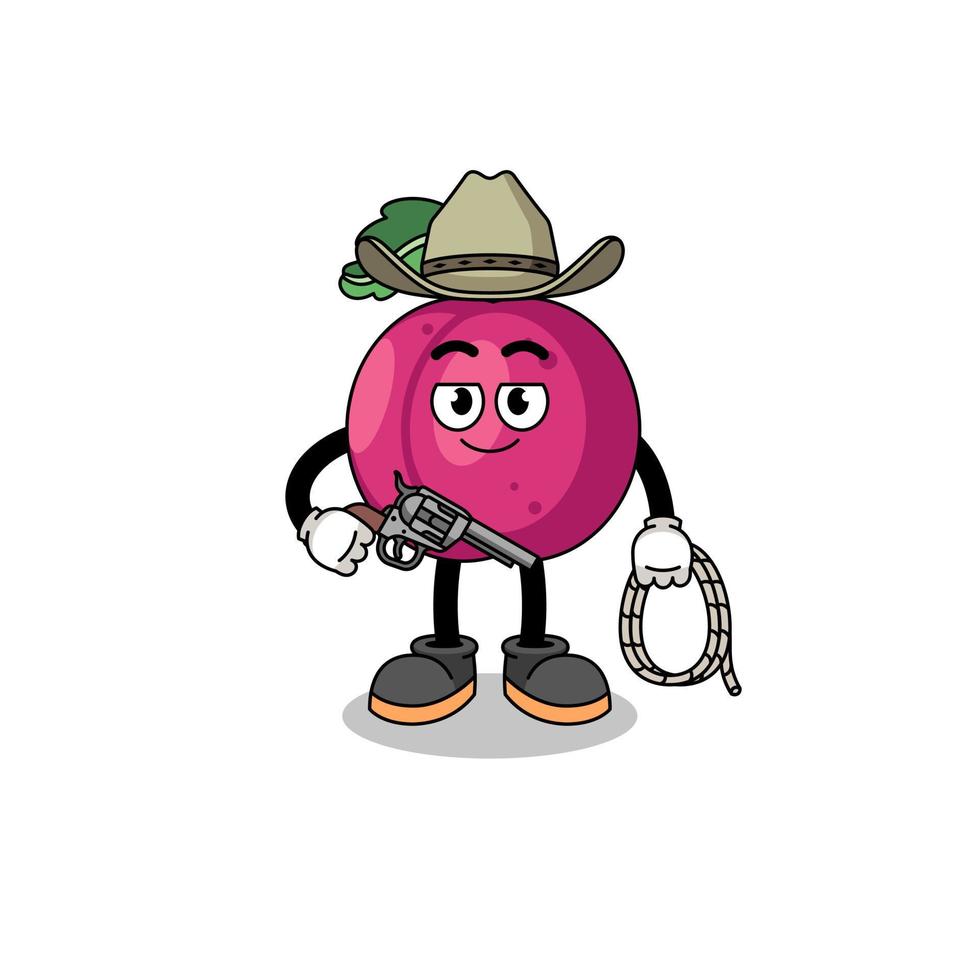 personaggio portafortuna di prugna frutta come un' cowboy vettore