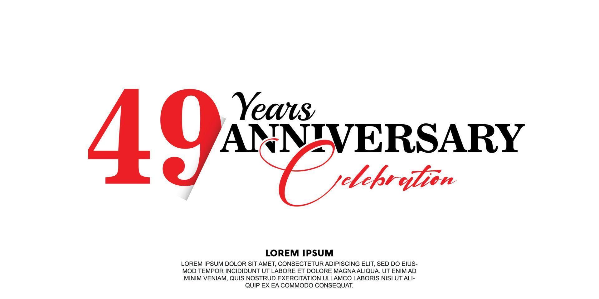49 anno anniversario celebrazione logo vettore design con rosso e nero colore su bianca sfondo astratto