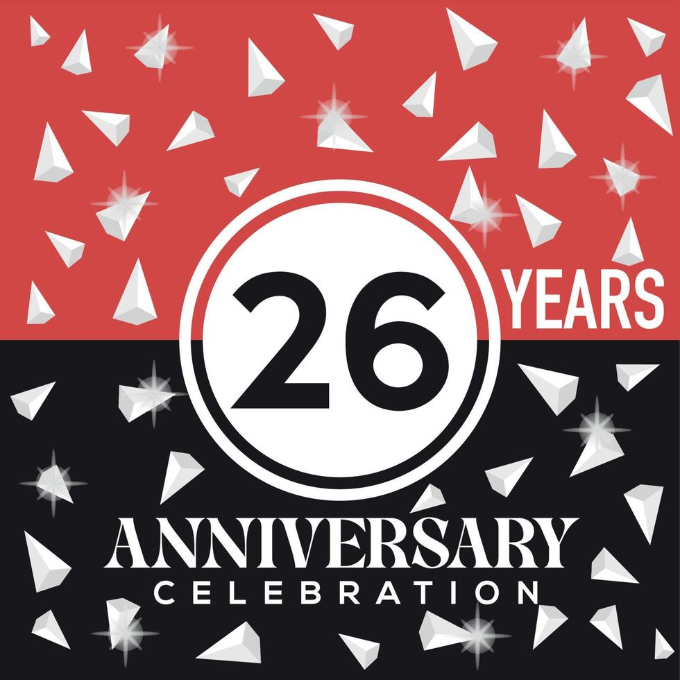 festeggiare 26th anni anniversario logo design con rosso e nero sfondo vettore