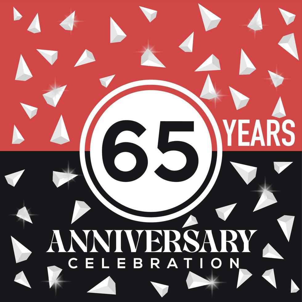 festeggiare 65 anni anniversario logo design con rosso e nero sfondo vettore
