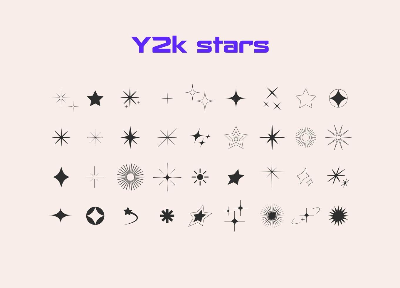 estetico y2k stile. stella, bling, esplosione di stelle, scintillare icone. retrò futuristico. vettore