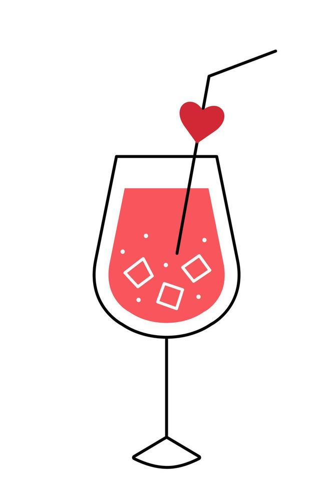 rosa cocktail con ghiaccio cubi e San Valentino giorno decorazione. mano disegnato icona di celebrativo bevanda nel un' bicchiere nel schizzo scarabocchio stile. isolato vettore illustrazione.