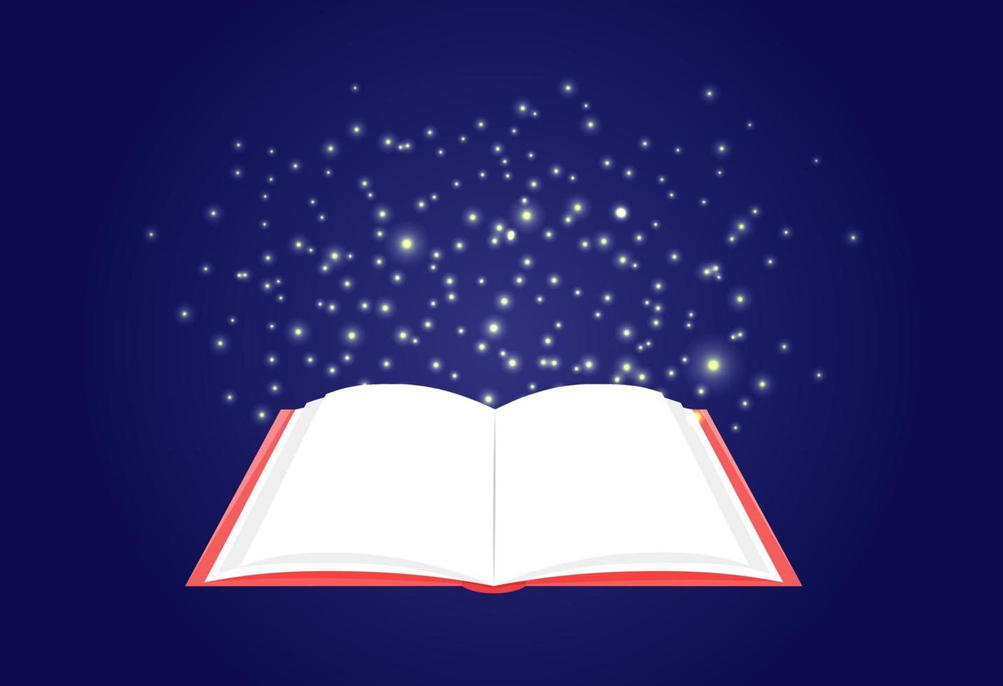 Aperto libro e Magia incandescente. concetto di importanza di conoscenza, apprendimento, formazione scolastica e lettura. vettore illustrazione di vuoto libro pagine. vuoto modello