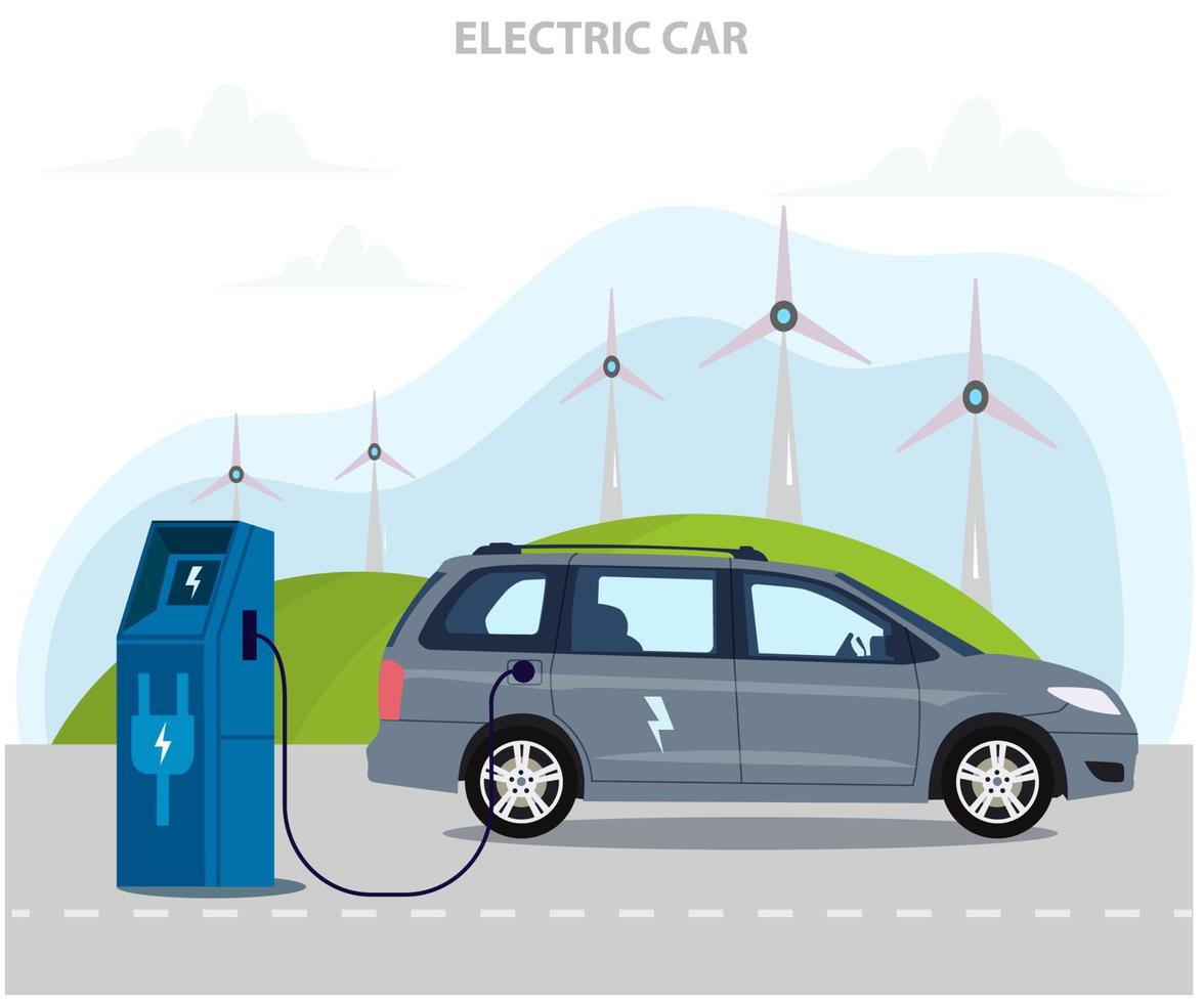 moderno elettrico auto a ricarica stazione ev concetto, elettrico auto uso e verde elettricità vettore