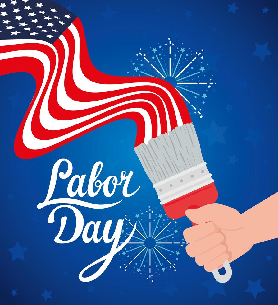 banner di celebrazione della festa del lavoro felice con bandiera usa e pennello vettore