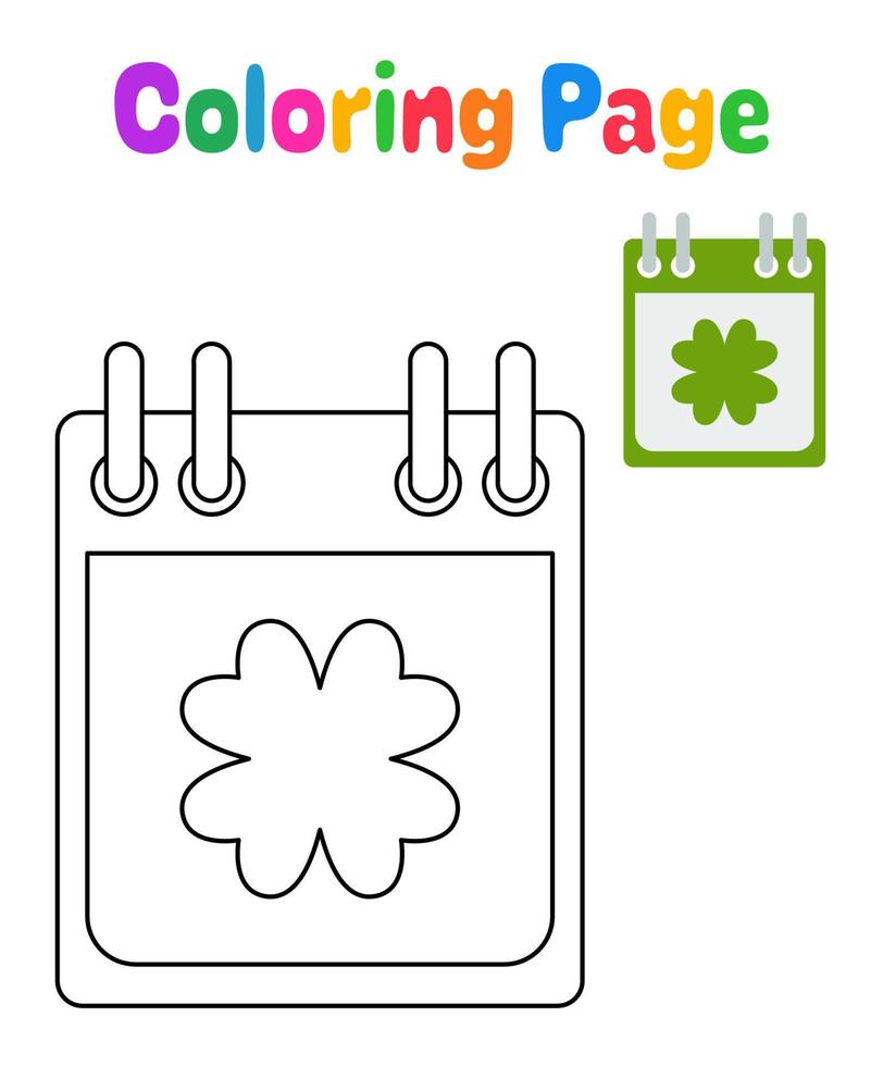 colorazione pagina con calendario con trifoglio per bambini vettore
