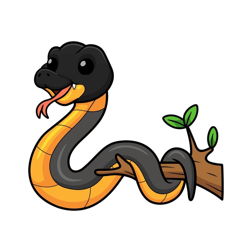 carino settentrionale ringneck serpente cartone animato su albero ramo vettore