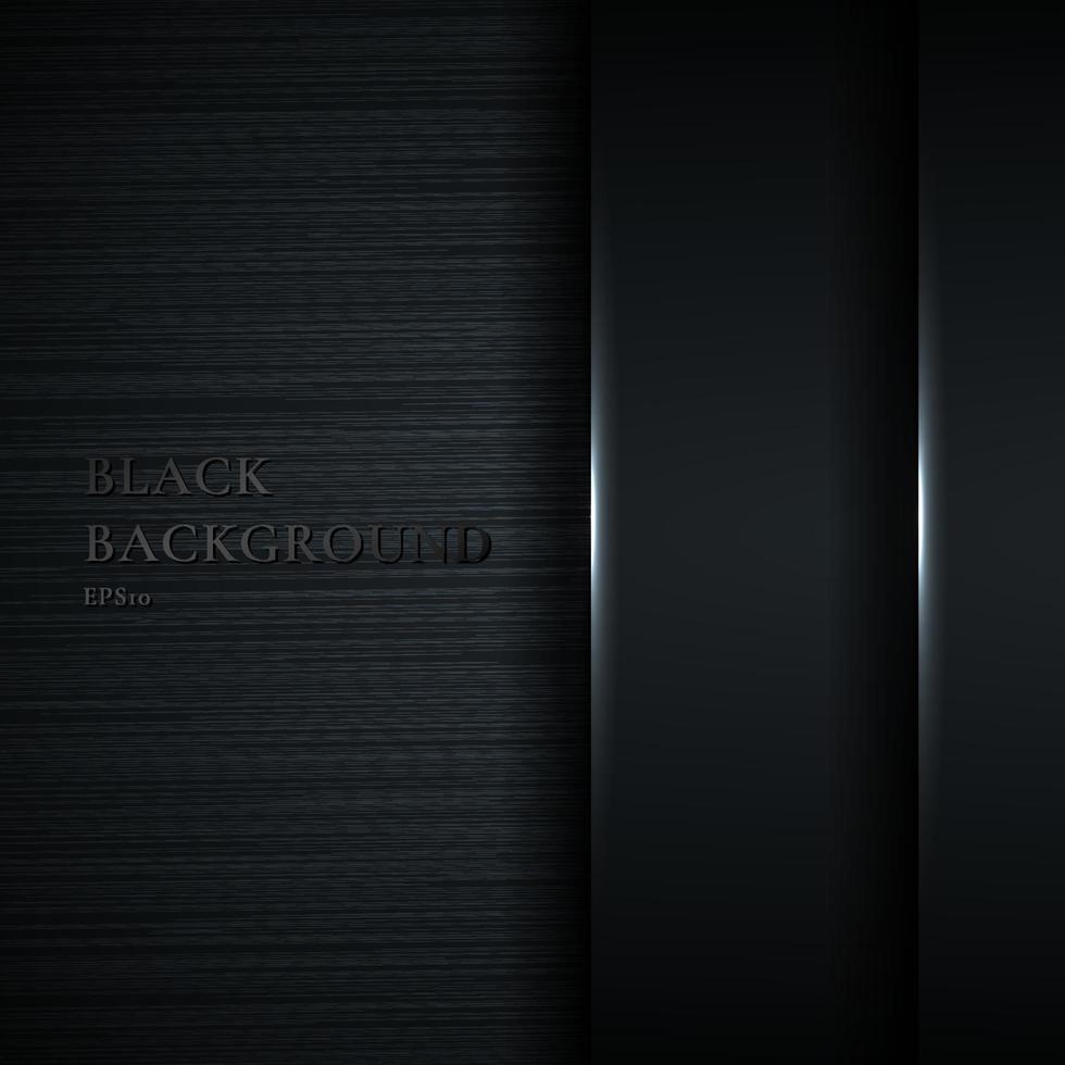 astratto 3d strato di sfumatura nero e grigio e ombra con linea leggera su sfondo scuro trama metallica vettore