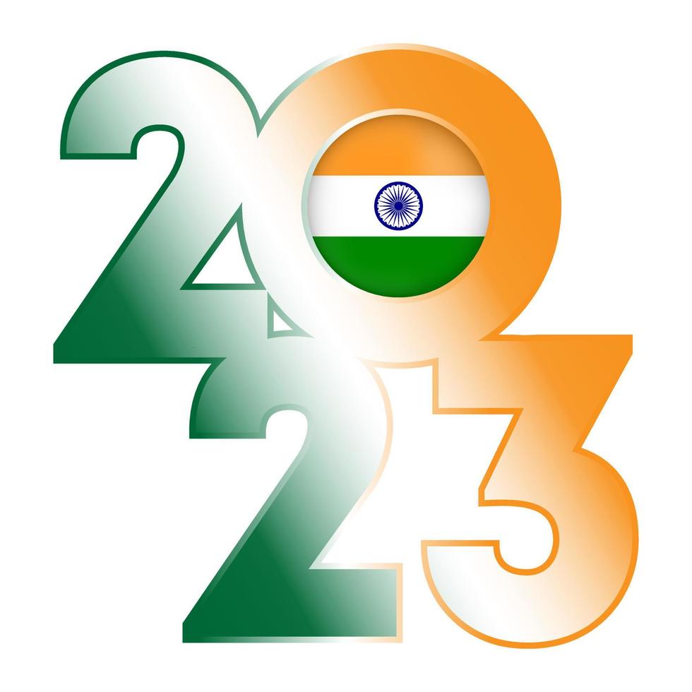 contento nuovo anno 2023 bandiera con India bandiera dentro. vettore illustrazione.