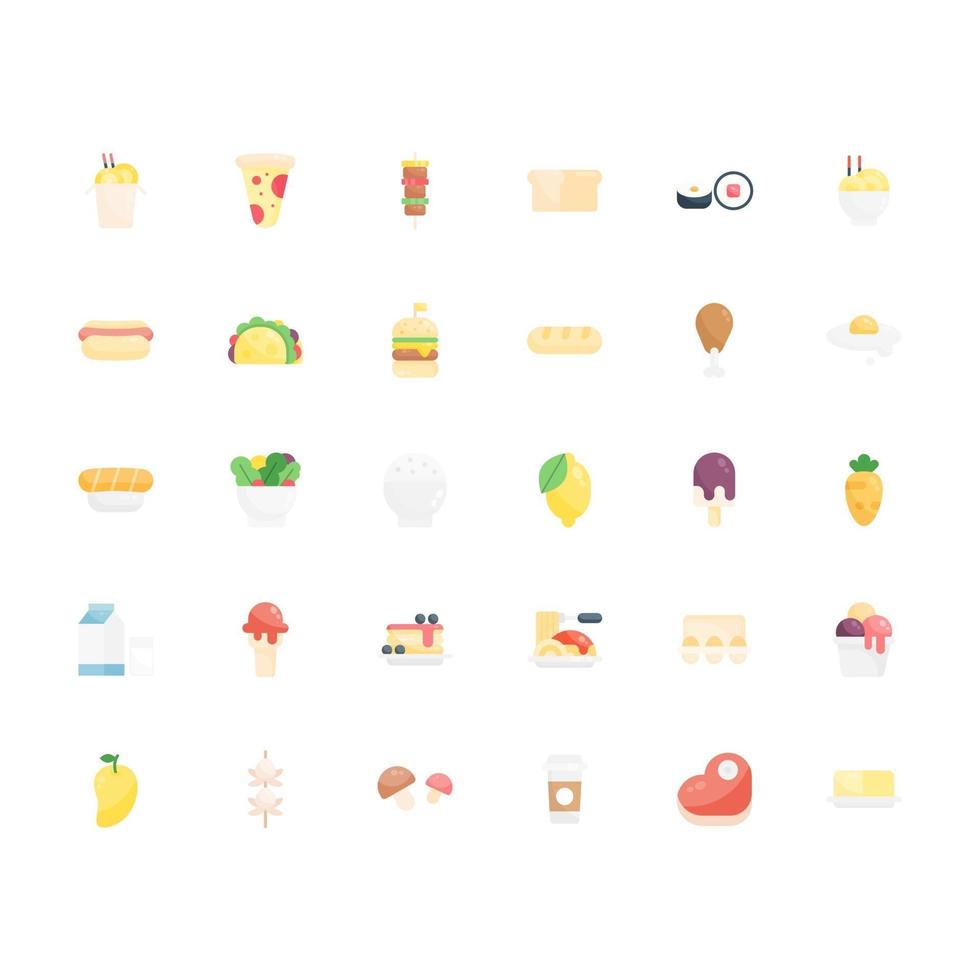 set di icone di cibo. set di icone piatto cibo. icona per sito Web, applicazione, stampa, poster design, ecc. vettore