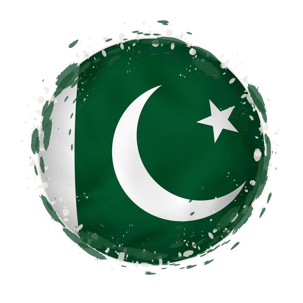 il giro grunge bandiera di Pakistan con spruzzi nel bandiera colore. vettore