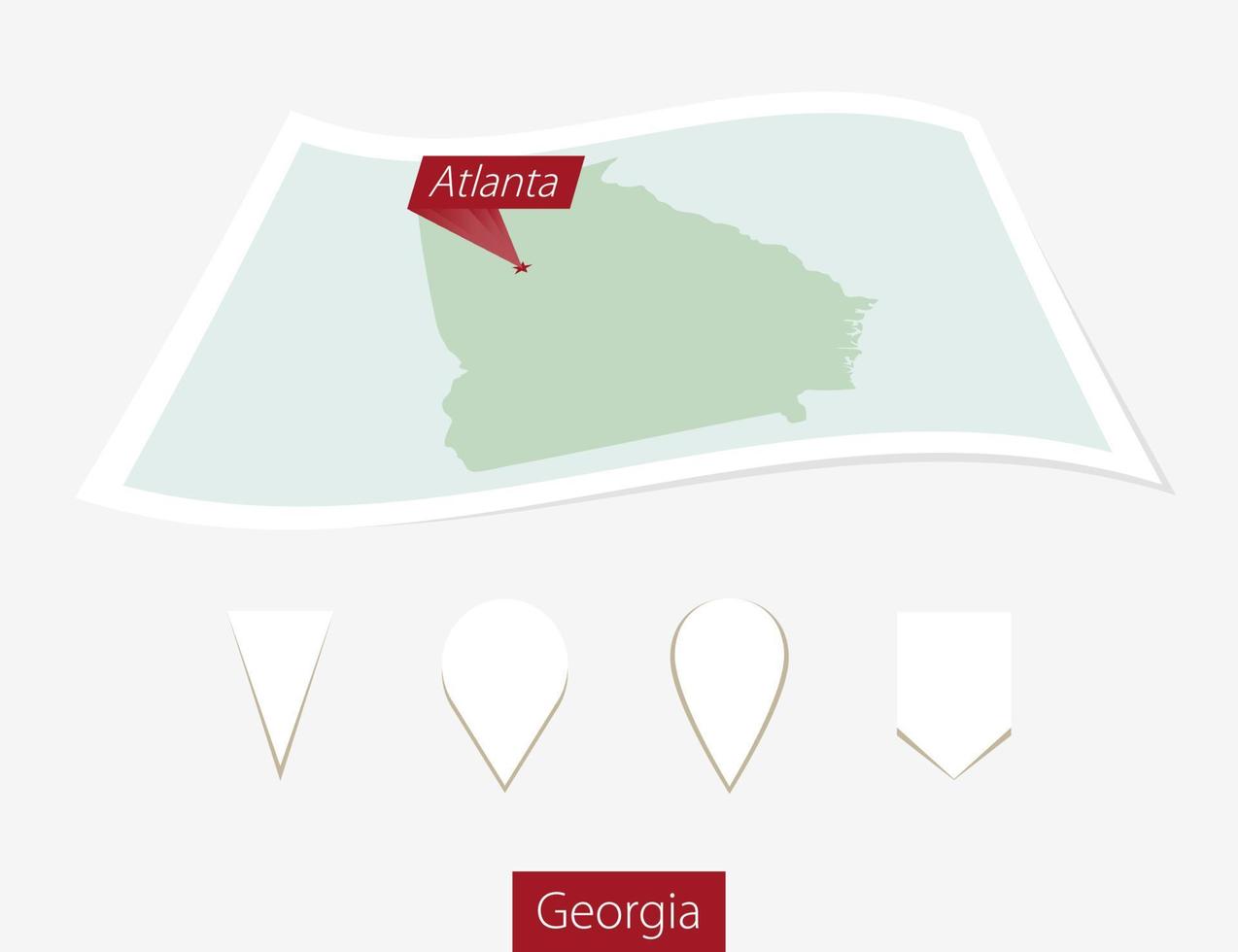curvo carta carta geografica di Georgia stato con capitale atlanta su grigio sfondo. quattro diverso carta geografica perno impostare. vettore