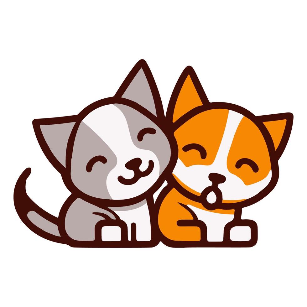 Due gatti sedersi insieme nel un abbraccio. grigio e rosso gatto. vettore