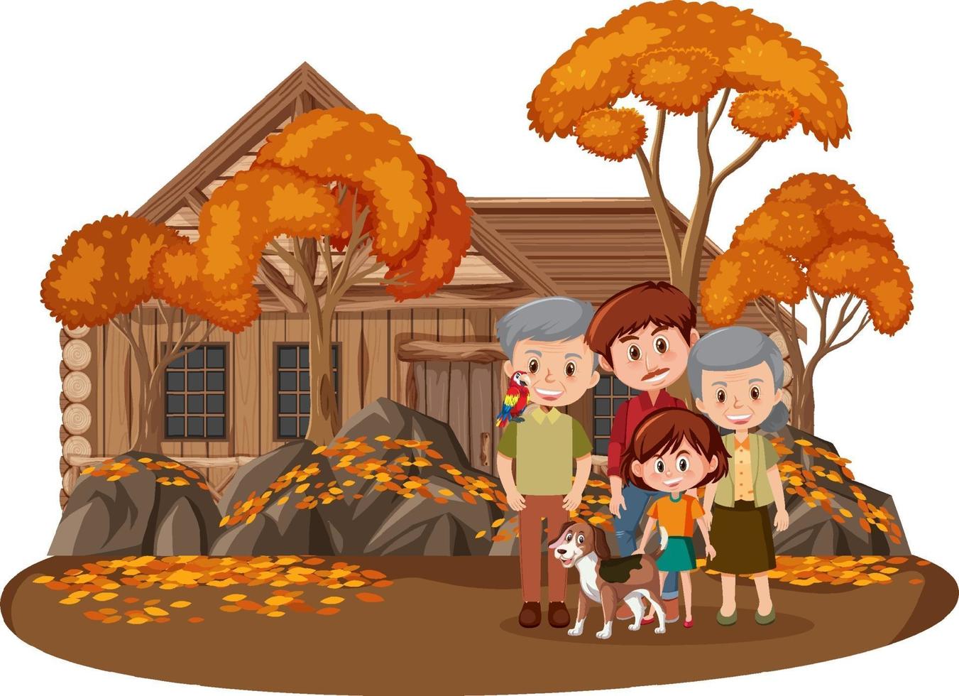 famiglia felice nel parco con molti alberi in autunno vettore