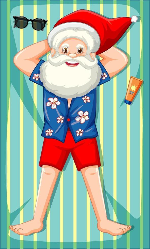 Babbo Natale che prende il personaggio dei cartoni animati del bagno di sole isolato su fondo bianco vettore