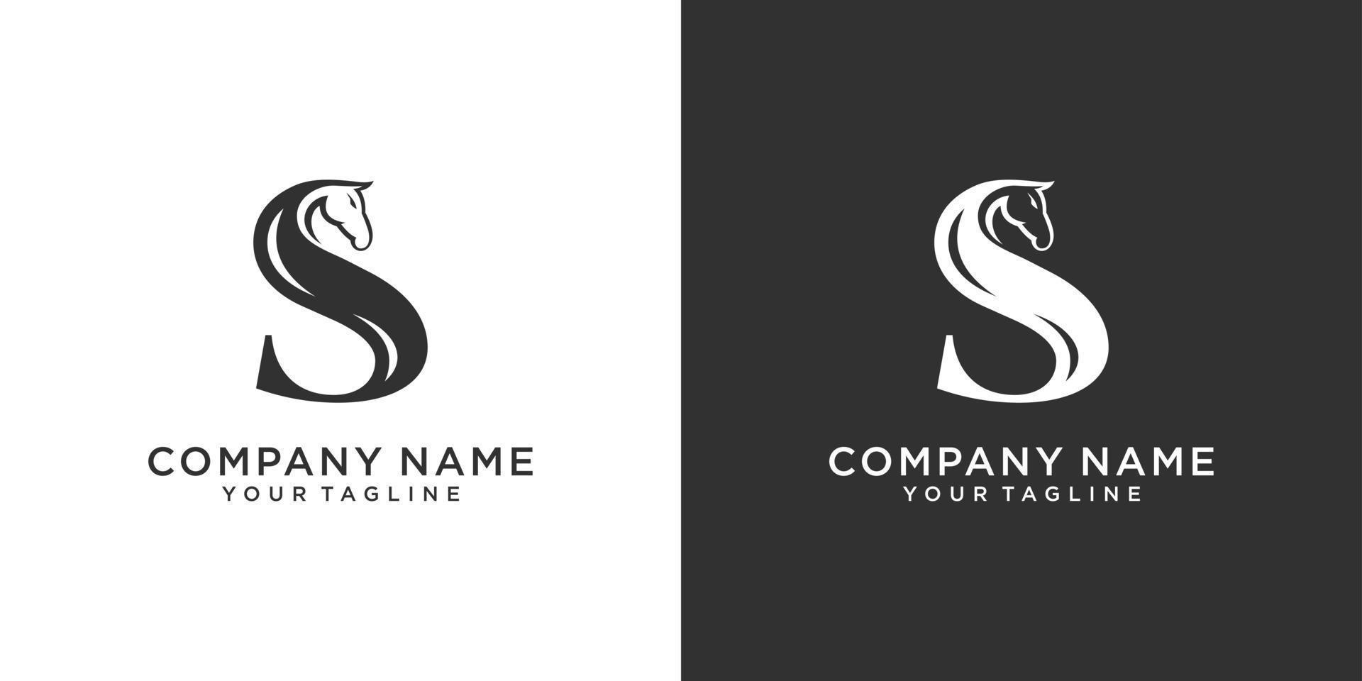 iniziale lettera S con cavallo vettore logo design concetto.