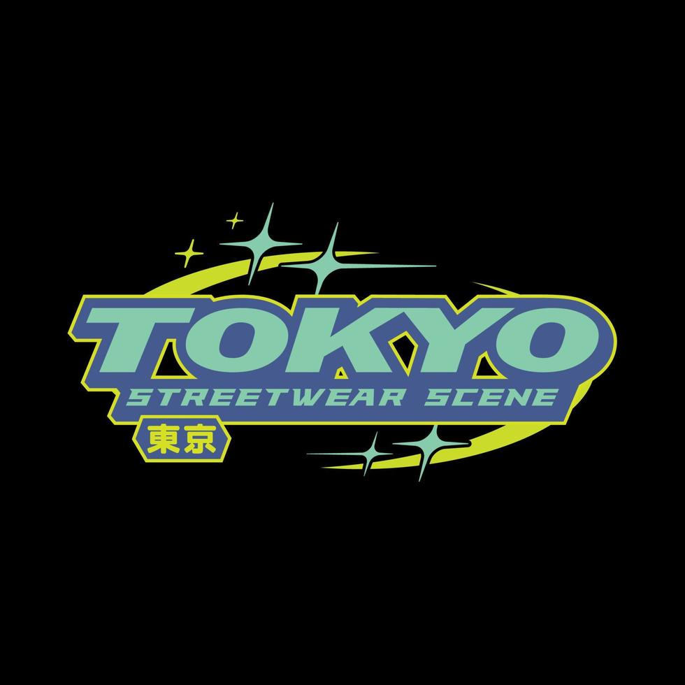 tokyo Giappone y2k abbigliamento di strada stile colorato slogan tipografia vettore design icona illustrazione. kanji traduzione tokyo. maglietta, manifesto, striscione, moda, slogan camicia, etichetta, aviatore