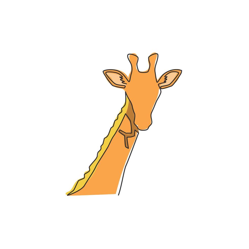 disegno a linea continua di una simpatica testa di giraffa per l'identità del logo aziendale. adorabile mascotte animale giraffa concetto per l'icona dell'azienda di marca. illustrazione vettoriale di design grafico a una linea alla moda