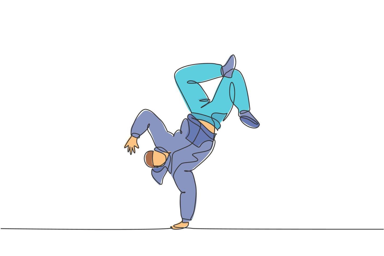 un disegno a tratteggio di un giovane ballerino di strada moderno con felpa con cappuccio che esegue danza hip hop sull'illustrazione grafica vettoriale del palco. concetto di stile di vita di generazione urbana. disegno di disegno a linea continua