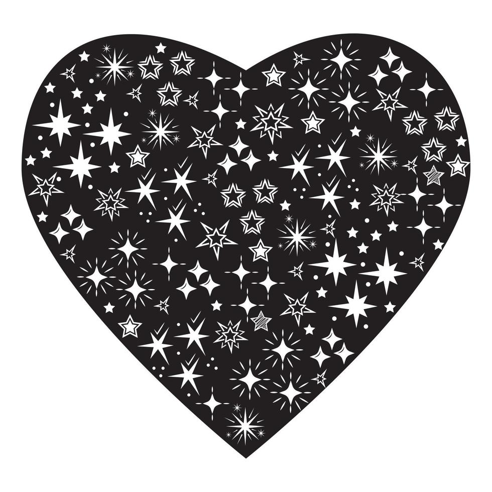 nero silhouette di un astratto cuore con un' stella ornamento, vettore filtrato illustrazione
