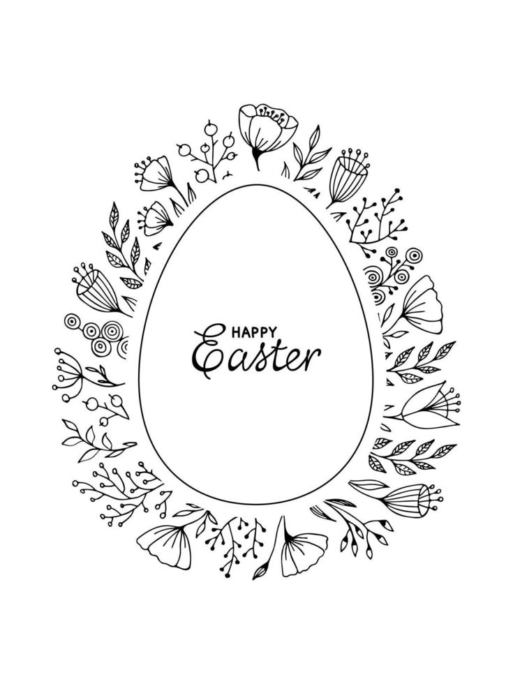 Pasqua telaio uovo forma con lettering contento Pasqua. mano disegnato vettore illustrazione per saluto carta, manifesto, etichetta e altro vacanza design.