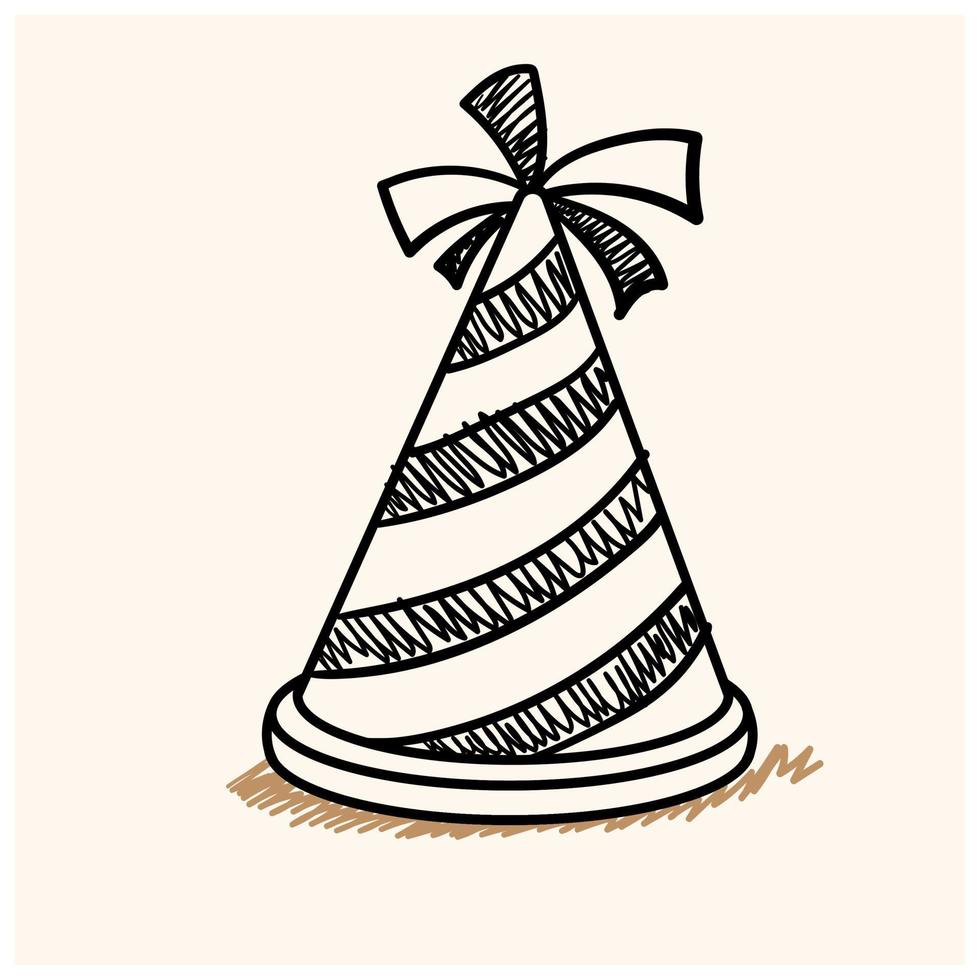 cappello da festa disegnato a mano. cappello di compleanno conico con pois. illustrazione vettoriale piatta in stile doodle.