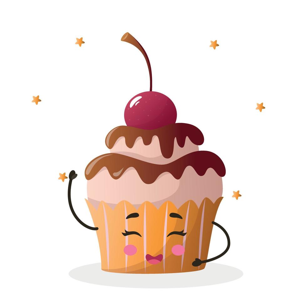 kawaii stile cupcake, kawaii carino cupcake, Cupcake colore vettore illustrazione, Cupcake dolce, compleanno Cupcake