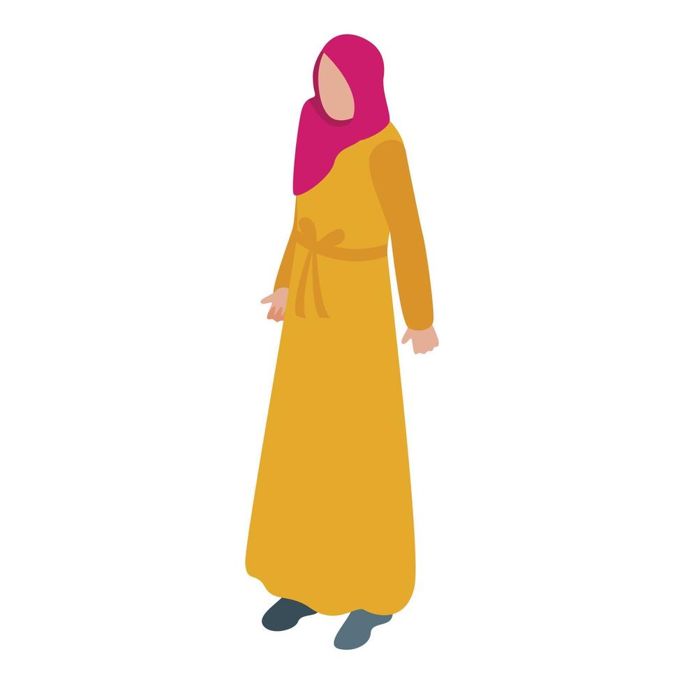 donna musulmano icona isometrico vettore. arabo moda vettore