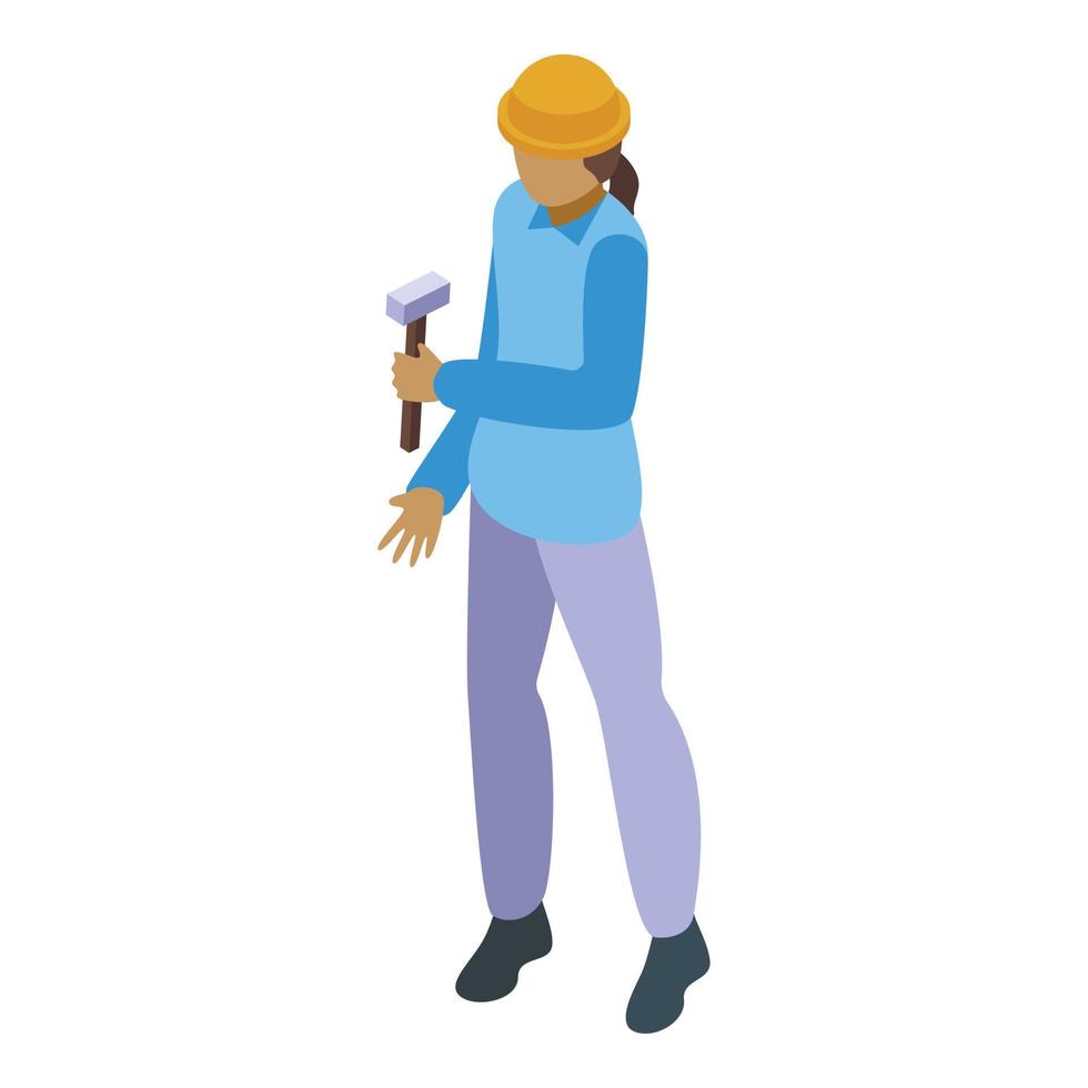 donna martello opera icona isometrico vettore. femmina lavoratore vettore