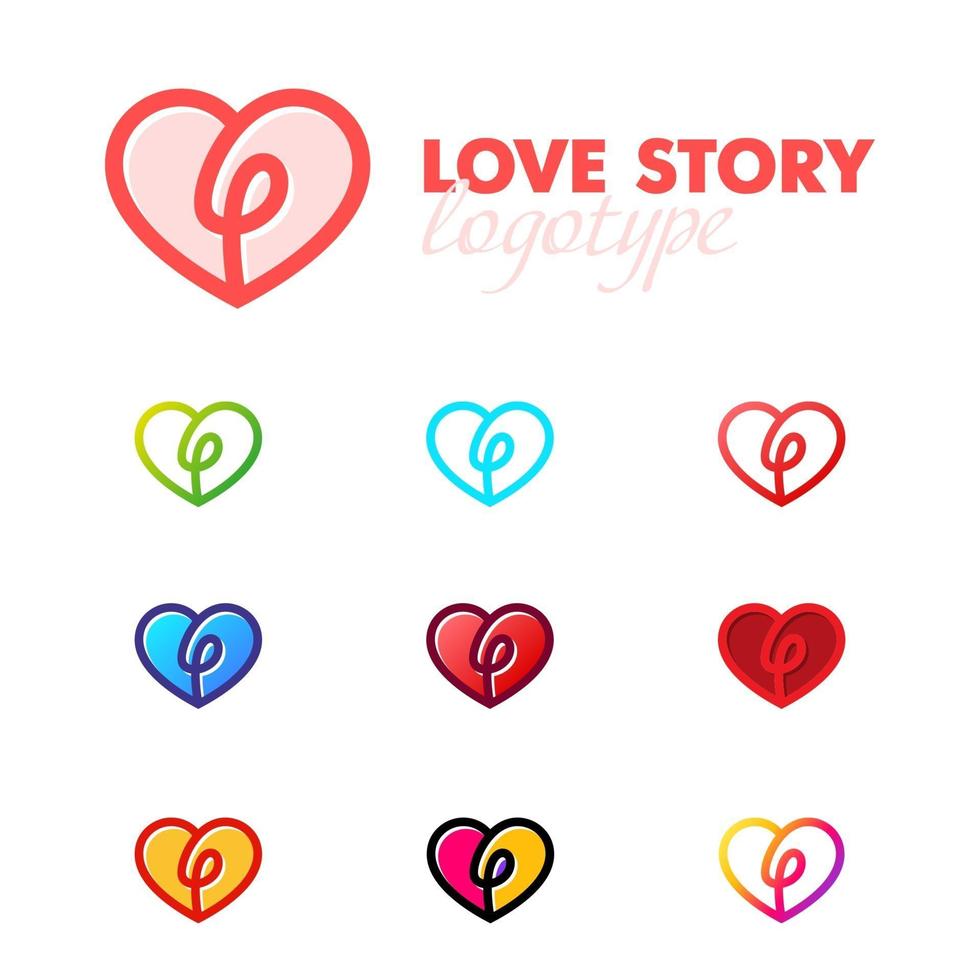 set di logotipo cuore storia d'amore vettore