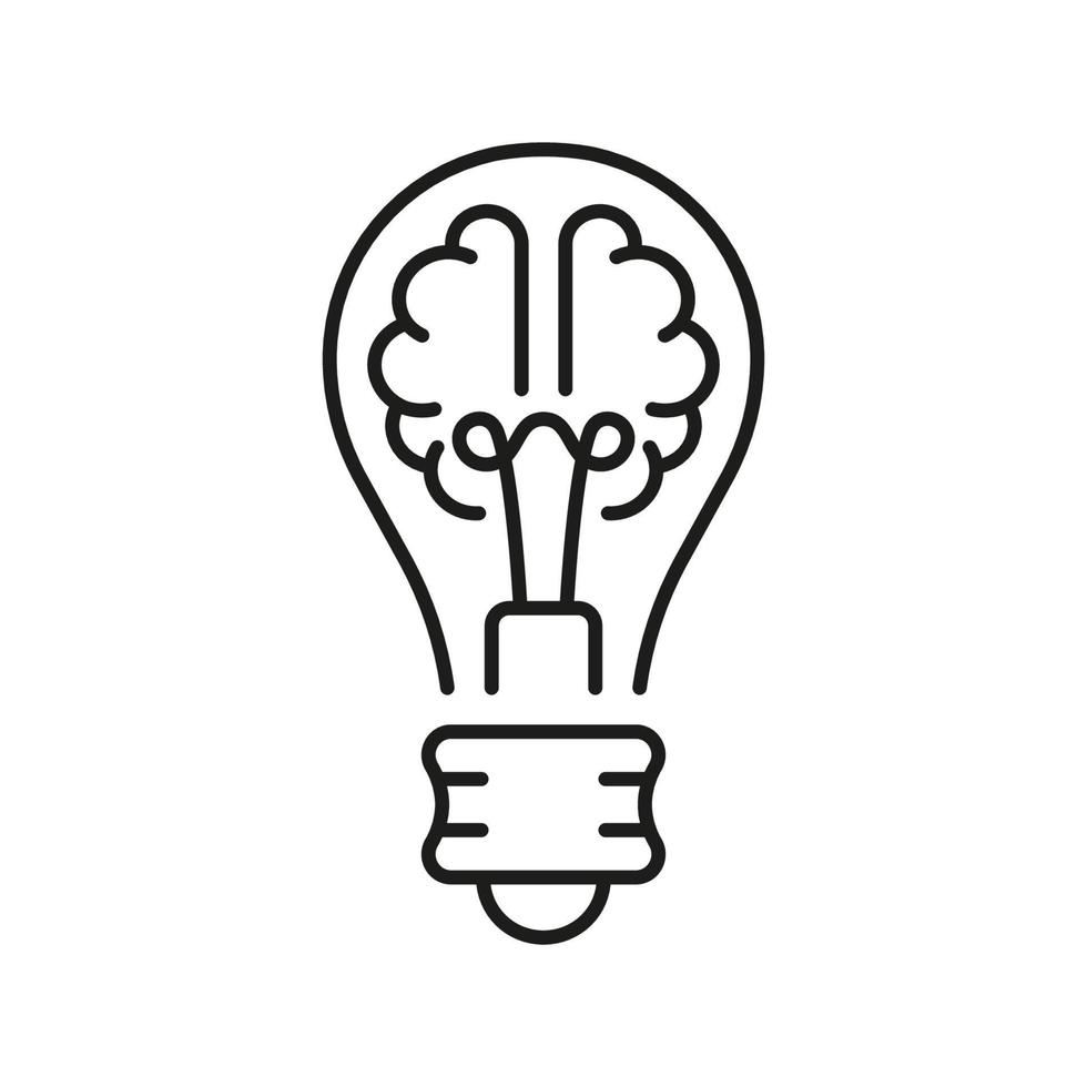 umano cervello nel lampadina creativo idea concetto linea icona. leggero lampadina ispirazione, conoscenza, inteligente soluzione lineare simbolo. innovazione schema cartello. modificabile ictus. isolato vettore illustrazione.