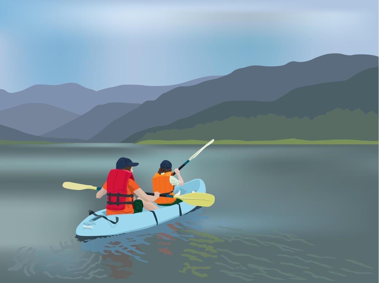 kayak squadra avventura illustrazione grafica vettoriale