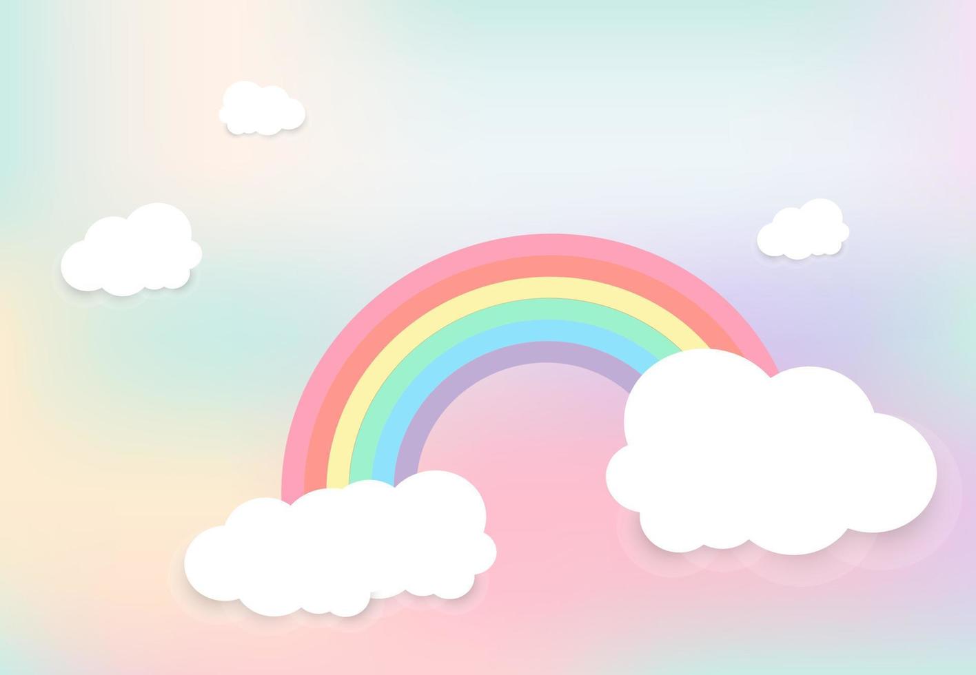 bellissimo nuvole forme su arcobaleno cielo sfondo. con pastello colore. un' carta tagliare design per ragazzo e famiglia concetto vettore