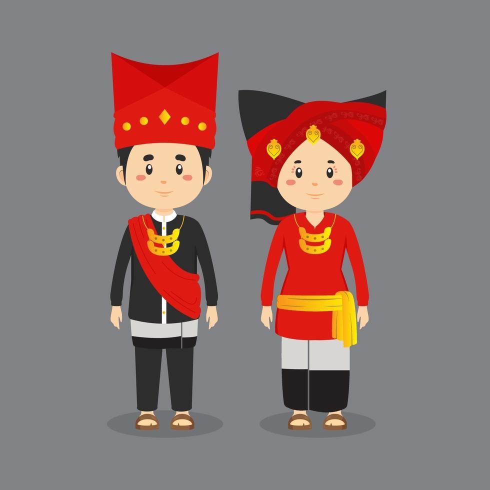 coppia di personaggi che indossano abiti tradizionali del nord di sumatra vettore