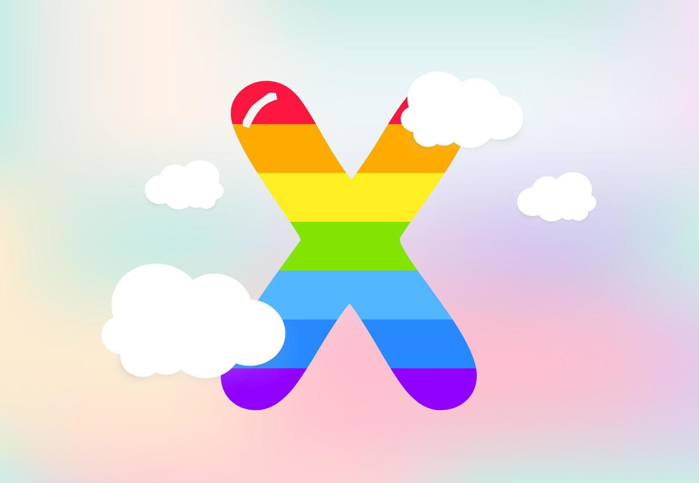 X lettera arcobaleno modelli disegno, astratto arcobaleno lettera per bambini, amore, famiglia e scholl concetto vettore illustrazione design