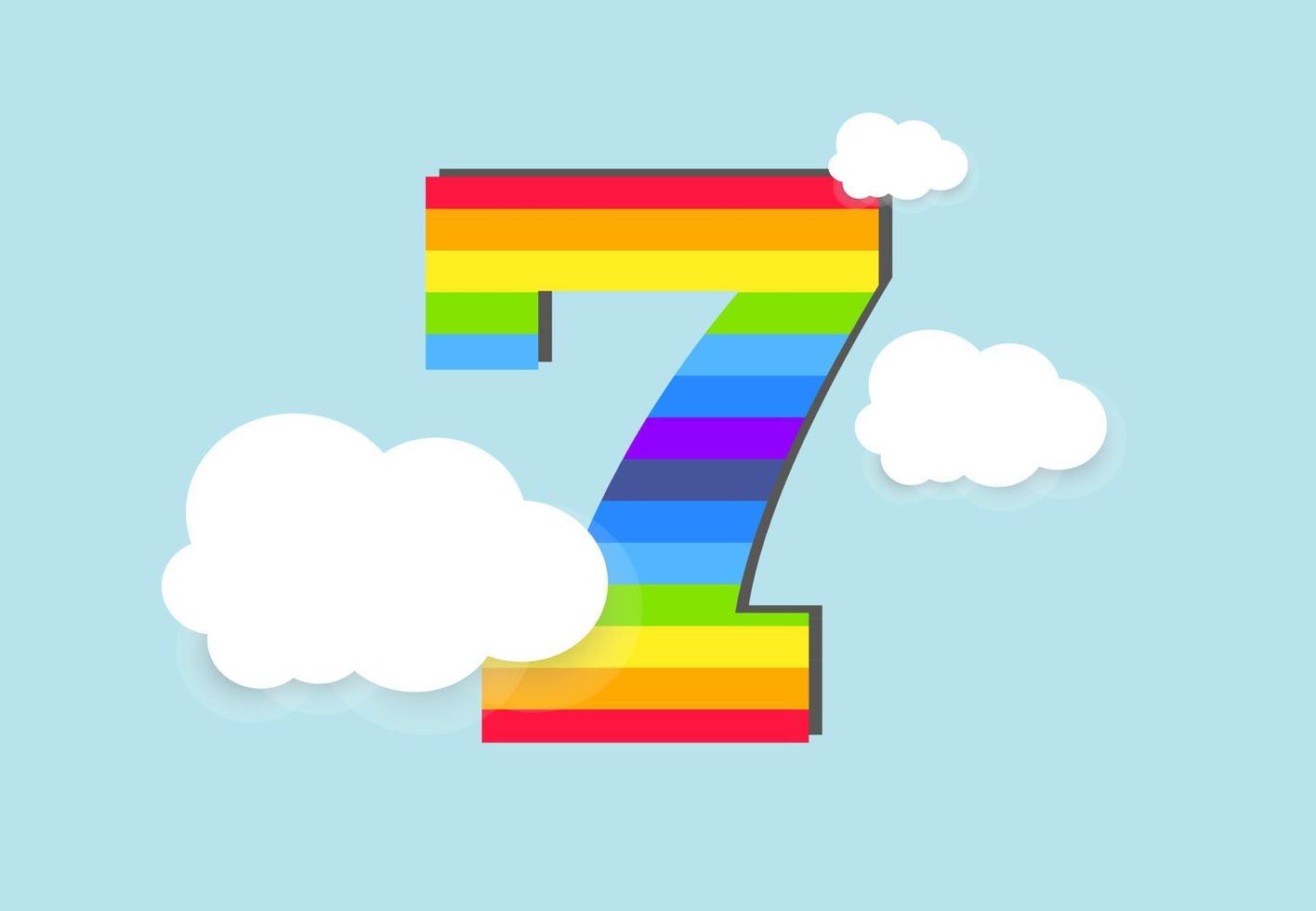 numero 7 arcobaleno conteggio imparare oggetto disegno, astratto arcobaleno numero per bambini, amore, famiglia e scholl concetto vettore illustrazione design